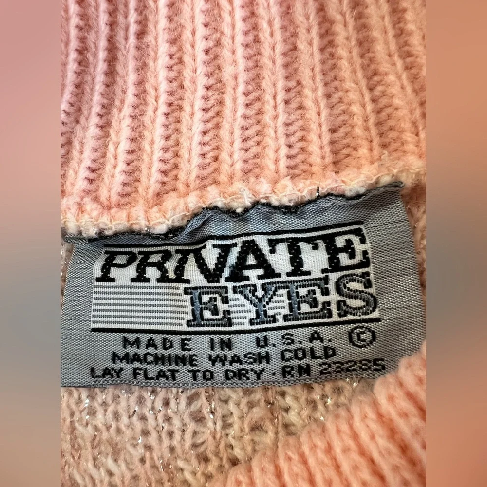 Vintage 90s Private Eyes Sweater Roses Sz 6 Y2K Made USA‎ Pink Silver Coquette